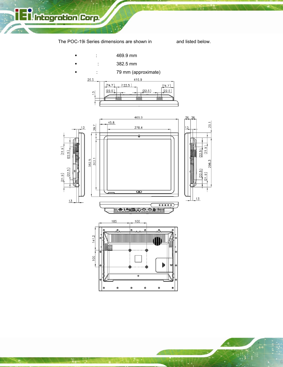 Figure 1-7: poc-17i series dimensions (mm) | IEI Integration POC-17i_19i-Series_IEI User Manual | Page 22 / 128