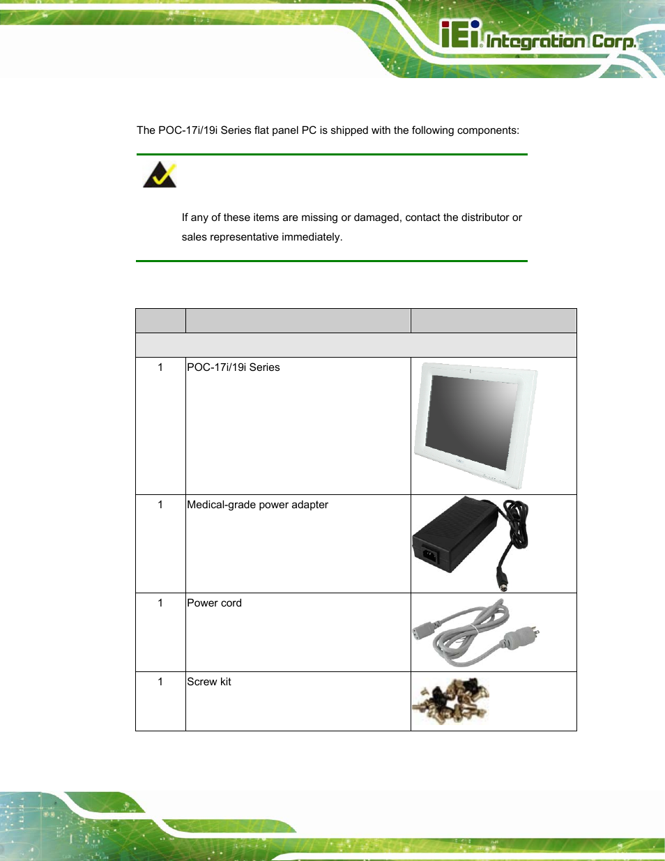 2 packing list, Acking | IEI Integration POC-17i_19i-Series_IEI User Manual | Page 25 / 128