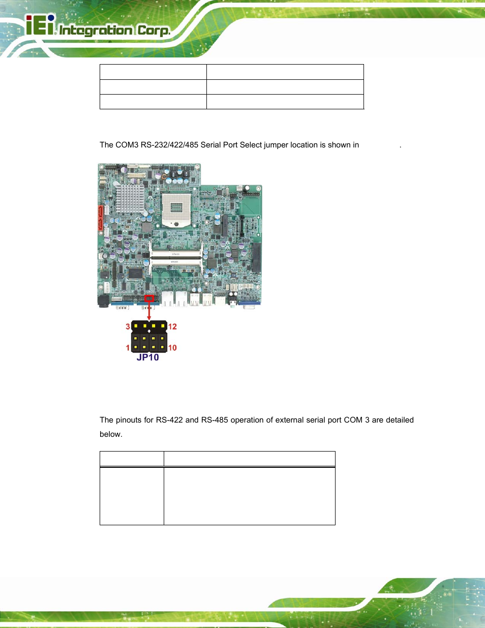 1 com3 rs-422 and rs-485 pinouts, Table 3-8: rs-422 pinouts | IEI Integration POC-17i_19i-Series_IEI User Manual | Page 38 / 128