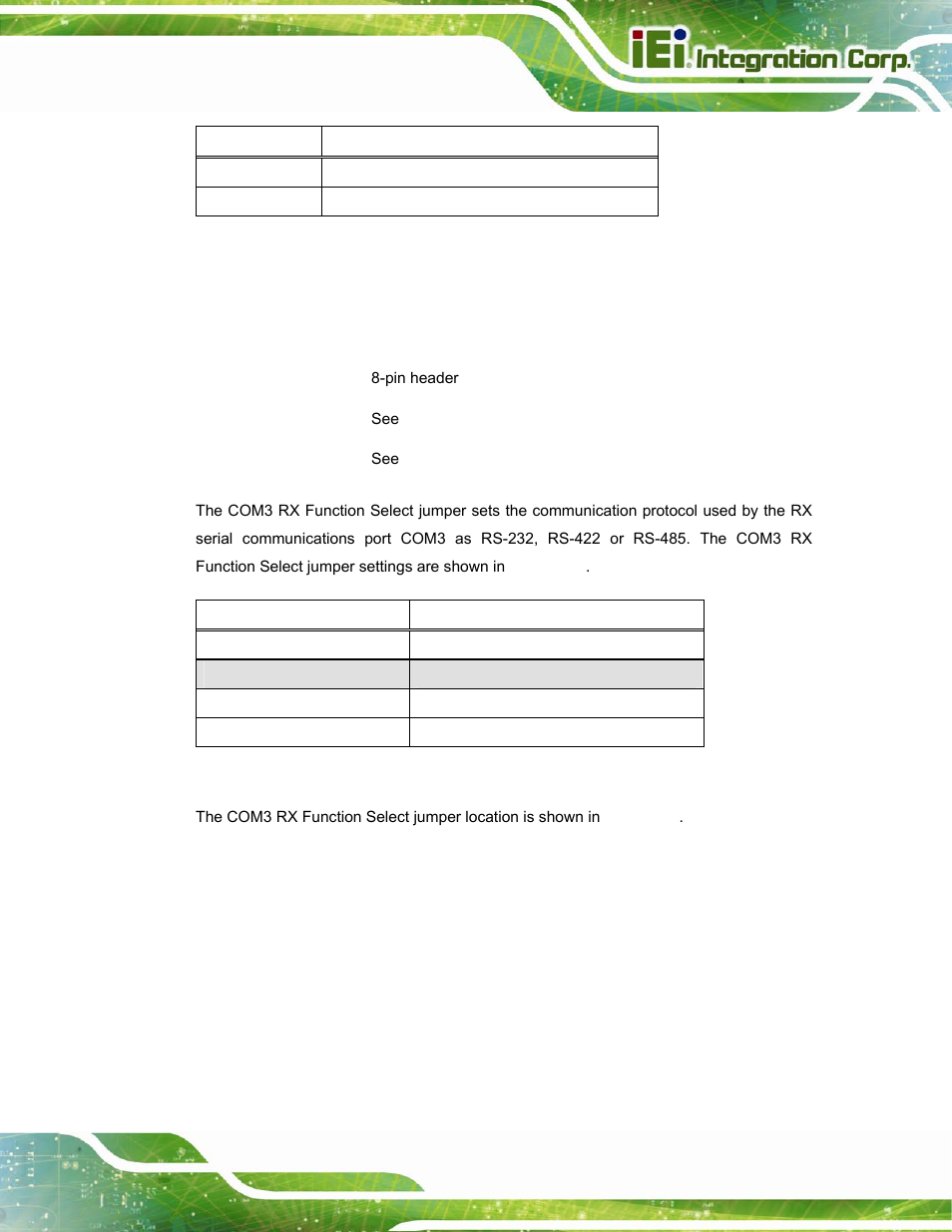 7 com3 rs function select jumper, Table 3-9: rs-485 pinouts | IEI Integration POC-17i_19i-Series_IEI User Manual | Page 39 / 128