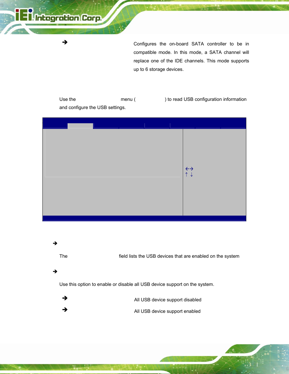 5 usb configuration, Bios menu 7: usb configuration | IEI Integration POC-17i_19i-Series_IEI User Manual | Page 70 / 128