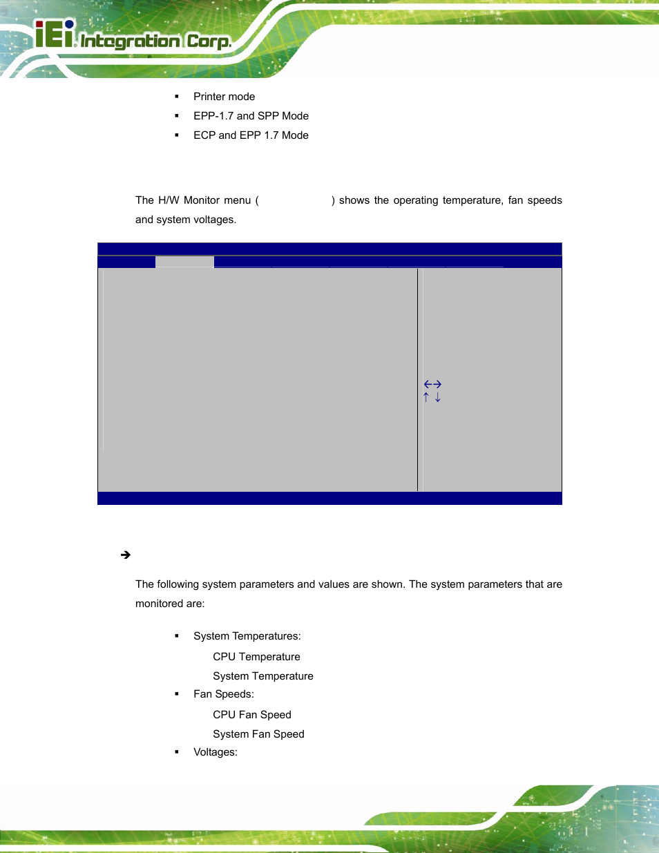 7 h/w monitor, Bios menu 10: hardware health configuration | IEI Integration POC-17i_19i-Series_IEI User Manual | Page 76 / 128