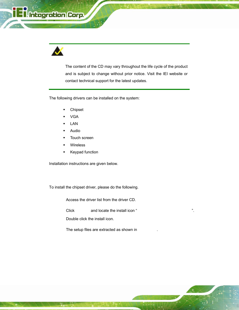 1 available software drivers, 2 chipset driver installation, Vailable | Oftware, Rivers, Hipset, River, Nstallation | IEI Integration POC-17i_19i-Series_IEI User Manual | Page 88 / 128