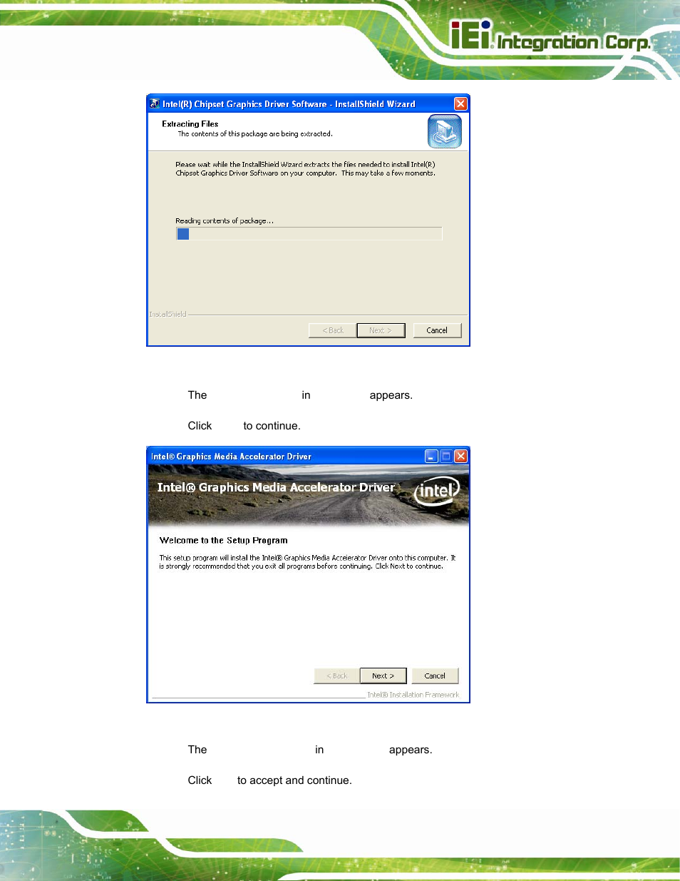 Figure 6-9: vga driver welcome screen | IEI Integration POC-17i_19i-Series_IEI User Manual | Page 93 / 128