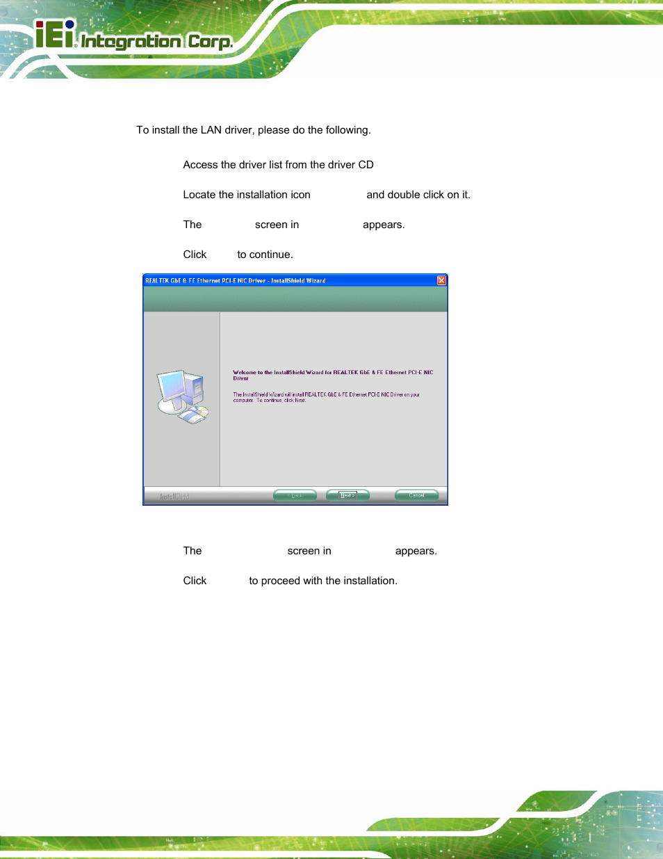 4 lan driver installation, River, Nstallation | Figure 6-14: lan driver welcome screen | IEI Integration POC-17i_19i-Series_IEI User Manual | Page 96 / 128