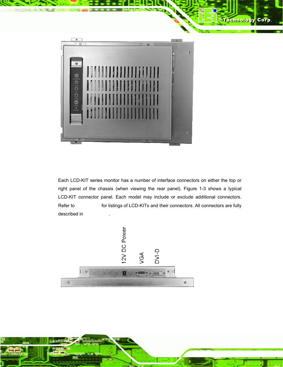 3 connectors, Figure 1-2: typical lcd-kit rear view, Figure 1-3: typical lcd-kit connectors | IEI Integration LCD-KIT Series v2.00 User Manual | Page 15 / 90