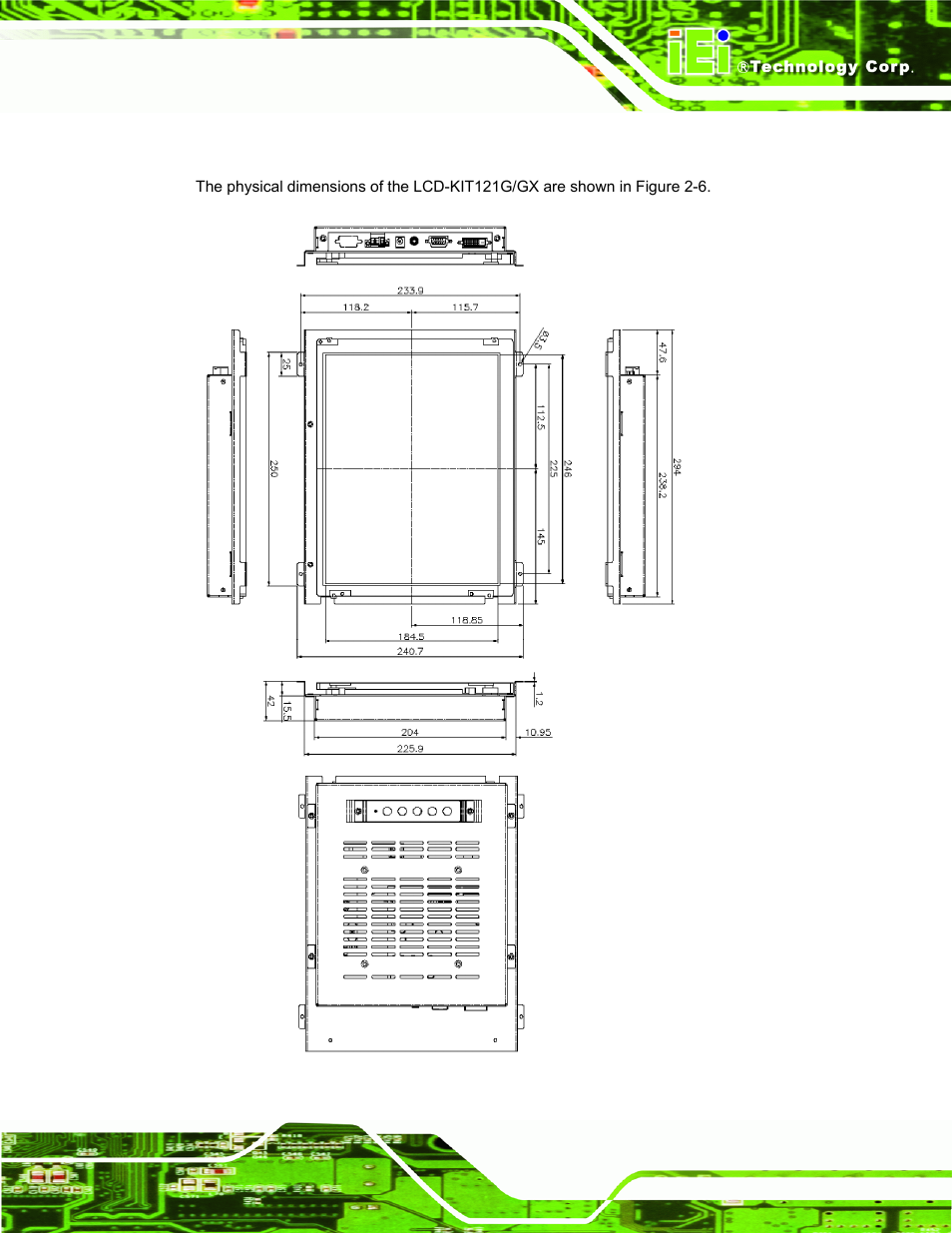 5 lcd-kit121g/gx physical dimensions | IEI Integration LCD-KIT Series v2.00 User Manual | Page 27 / 90