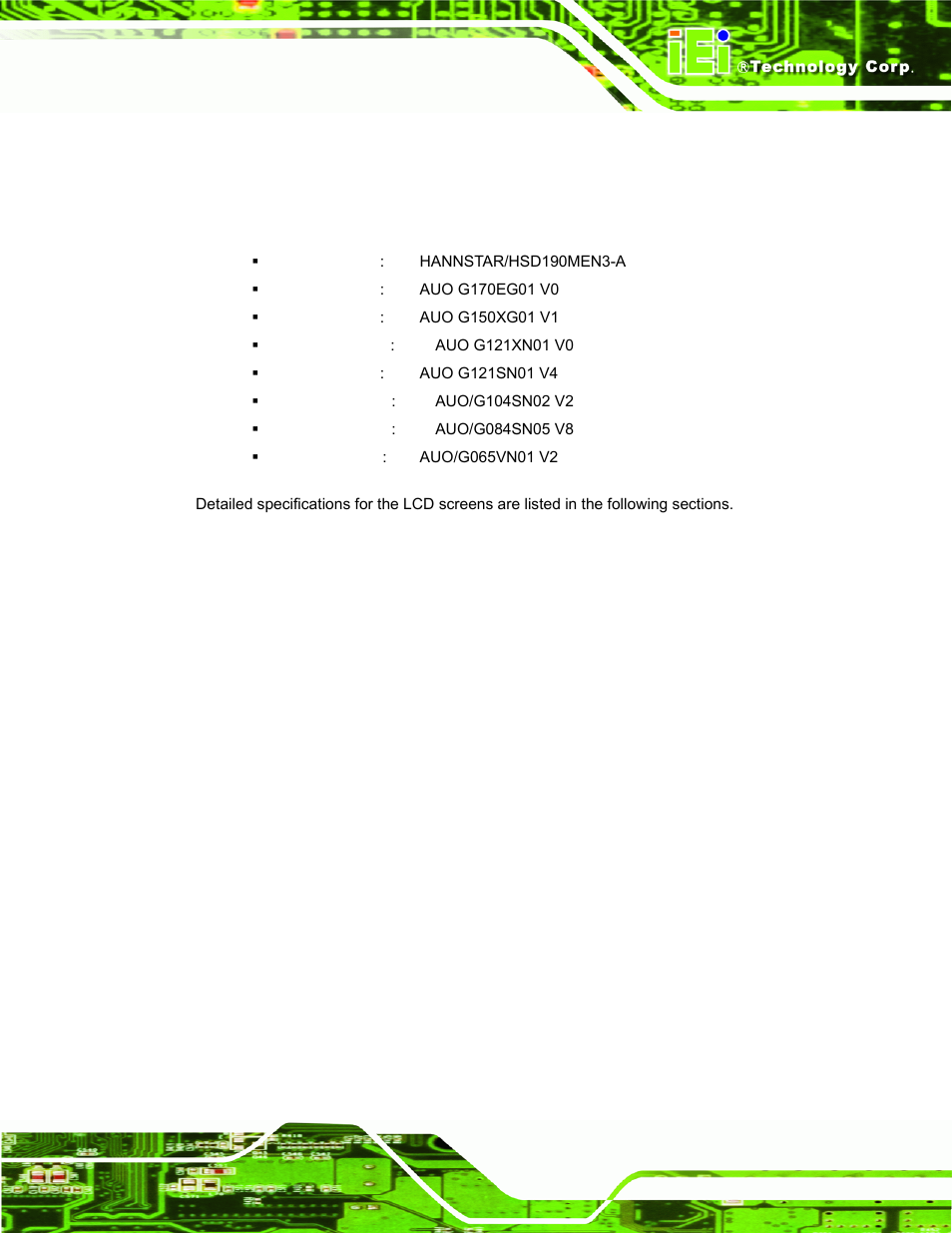 1 lcd specifications, 1 lcd overview, Pecifications | IEI Integration LCD-KIT Series v2.00 User Manual | Page 33 / 90