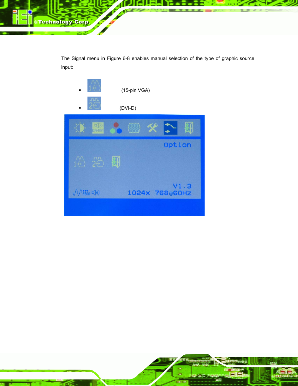 6 signal, Figure 6-8: signal menu | IEI Integration LCD-KIT Series v2.00 User Manual | Page 64 / 90