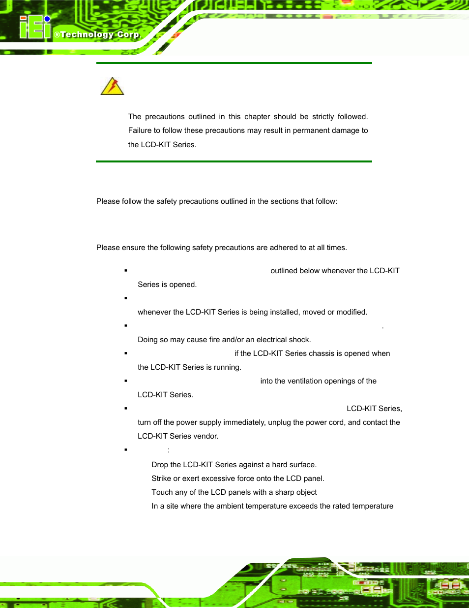 B.1 safety precautions, B.1.1 general safety precautions, Afety | Recautions | IEI Integration LCD-KIT Series v2.00 User Manual | Page 68 / 90