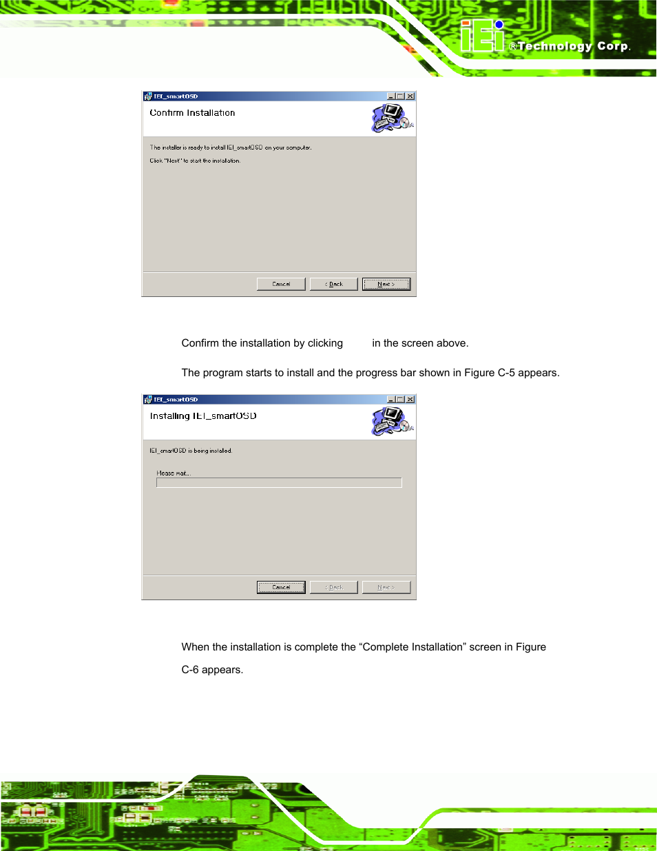 Figure c-4: smartosd confirm installation, Figure c-5: smartosd installation progress | IEI Integration LCD-KIT Series v2.00 User Manual | Page 75 / 90