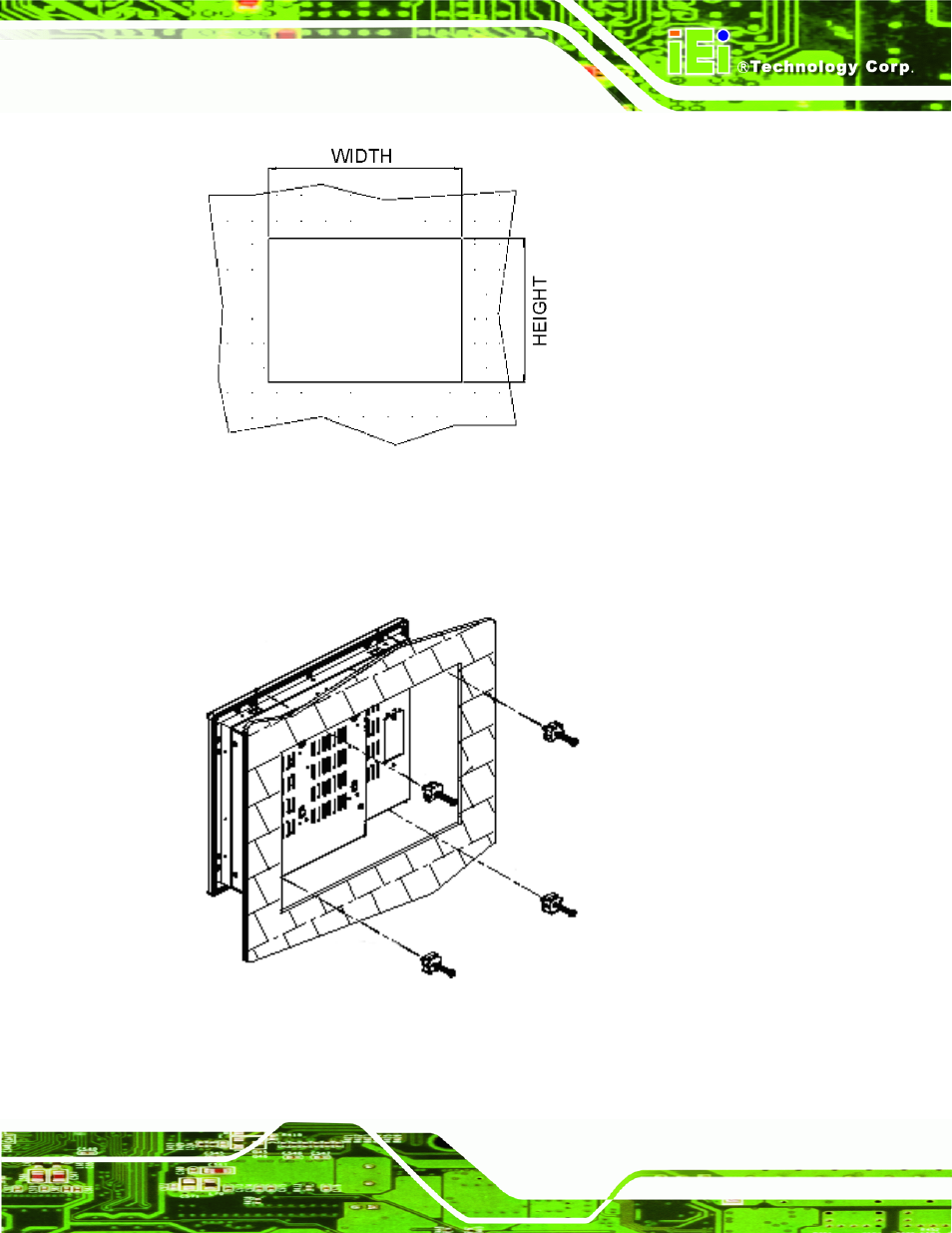 Figure 5-5: panel opening, Figure 5-6: insert the monitor | IEI Integration SRM_121_150 v2.02 User Manual | Page 53 / 107