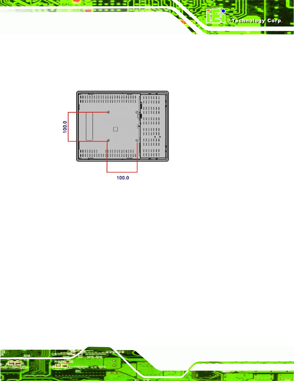 4 monitor stand installation, Figure 5-14: vesa mounting holes | IEI Integration SRM_121_150 v2.02 User Manual | Page 61 / 107