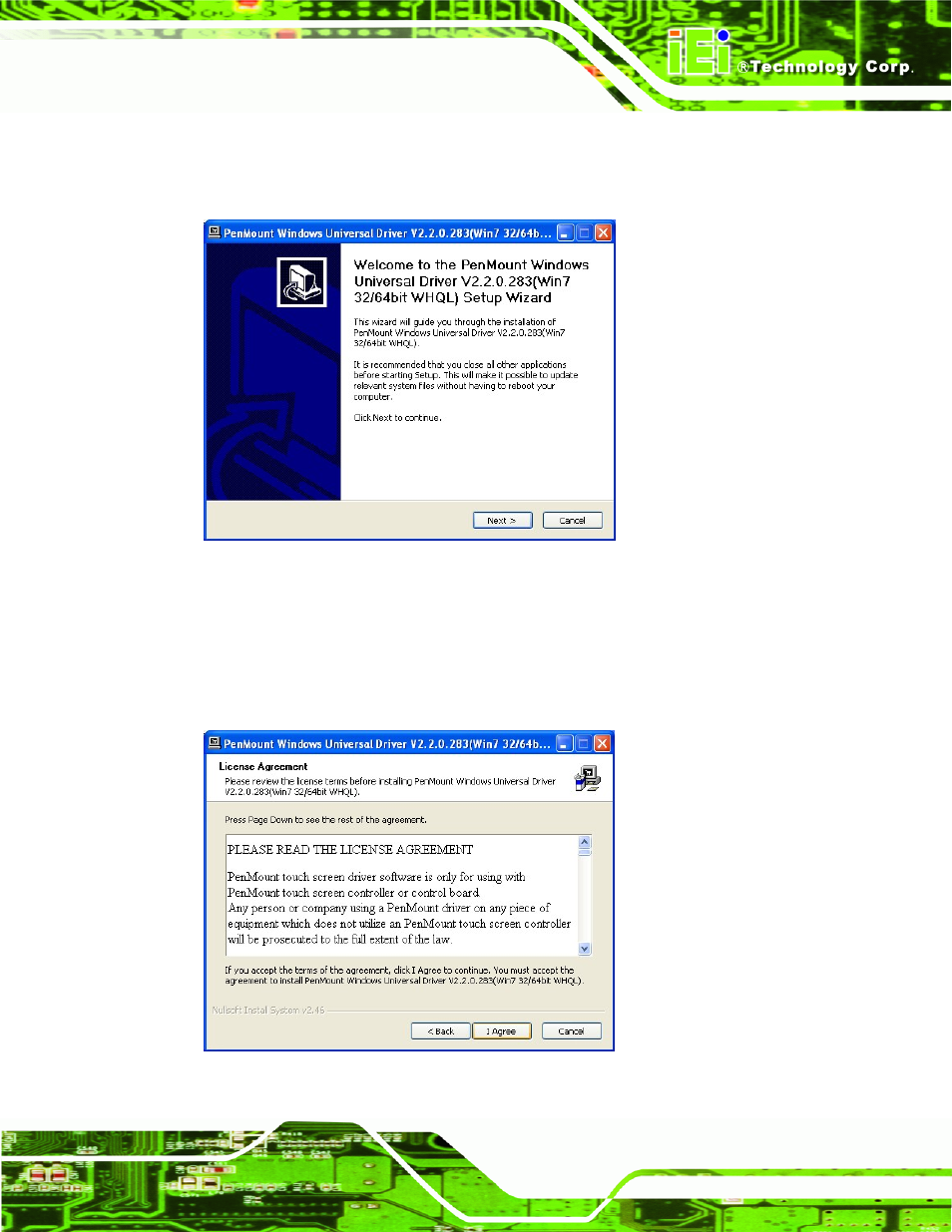 Figure 7-2: welcome screen, Figure 7-3: license agreement | IEI Integration SRM_121_150 v2.02 User Manual | Page 77 / 107