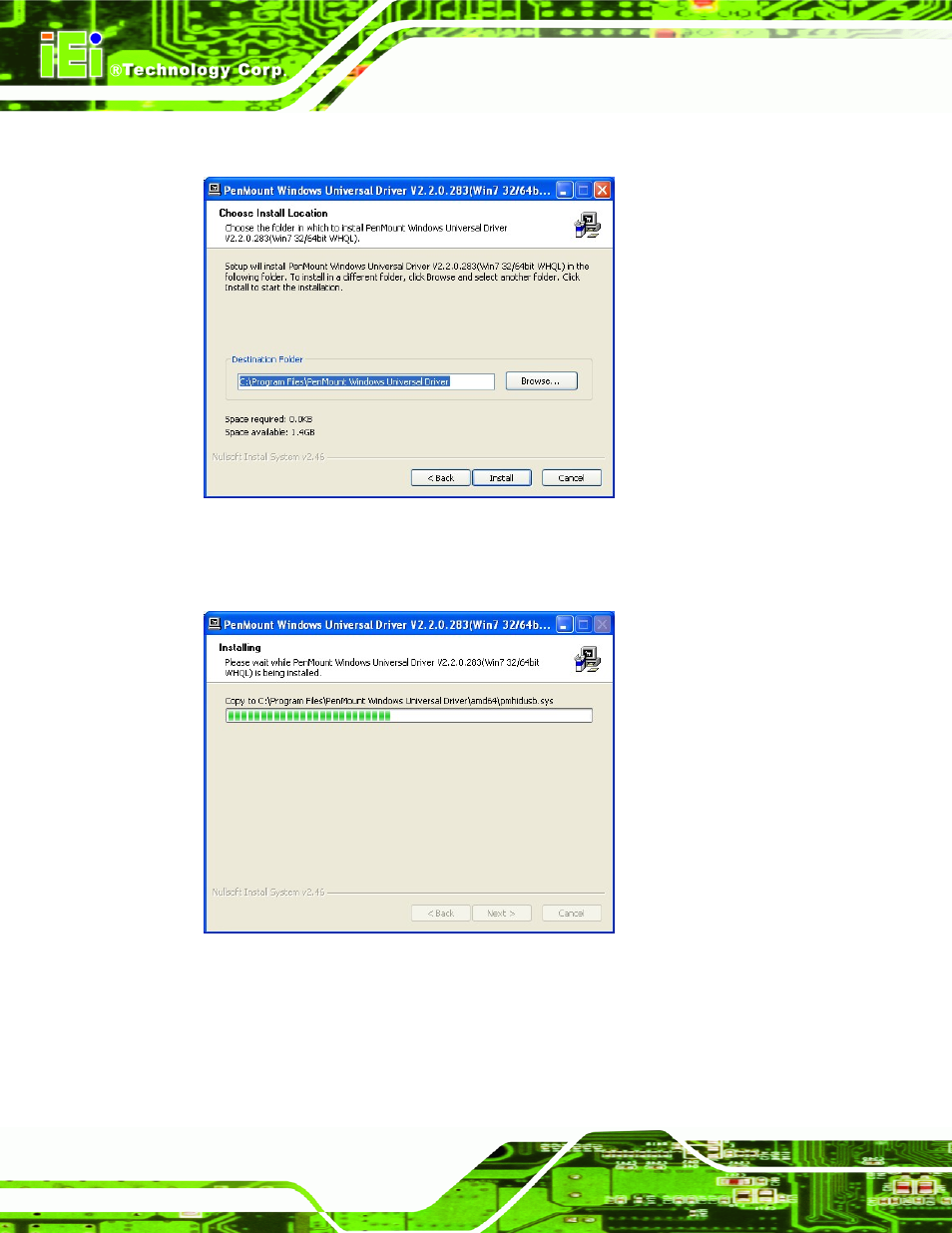 Figure 7-4: initiate install, Figure 7-5: installation starts | IEI Integration SRM_121_150 v2.02 User Manual | Page 78 / 107