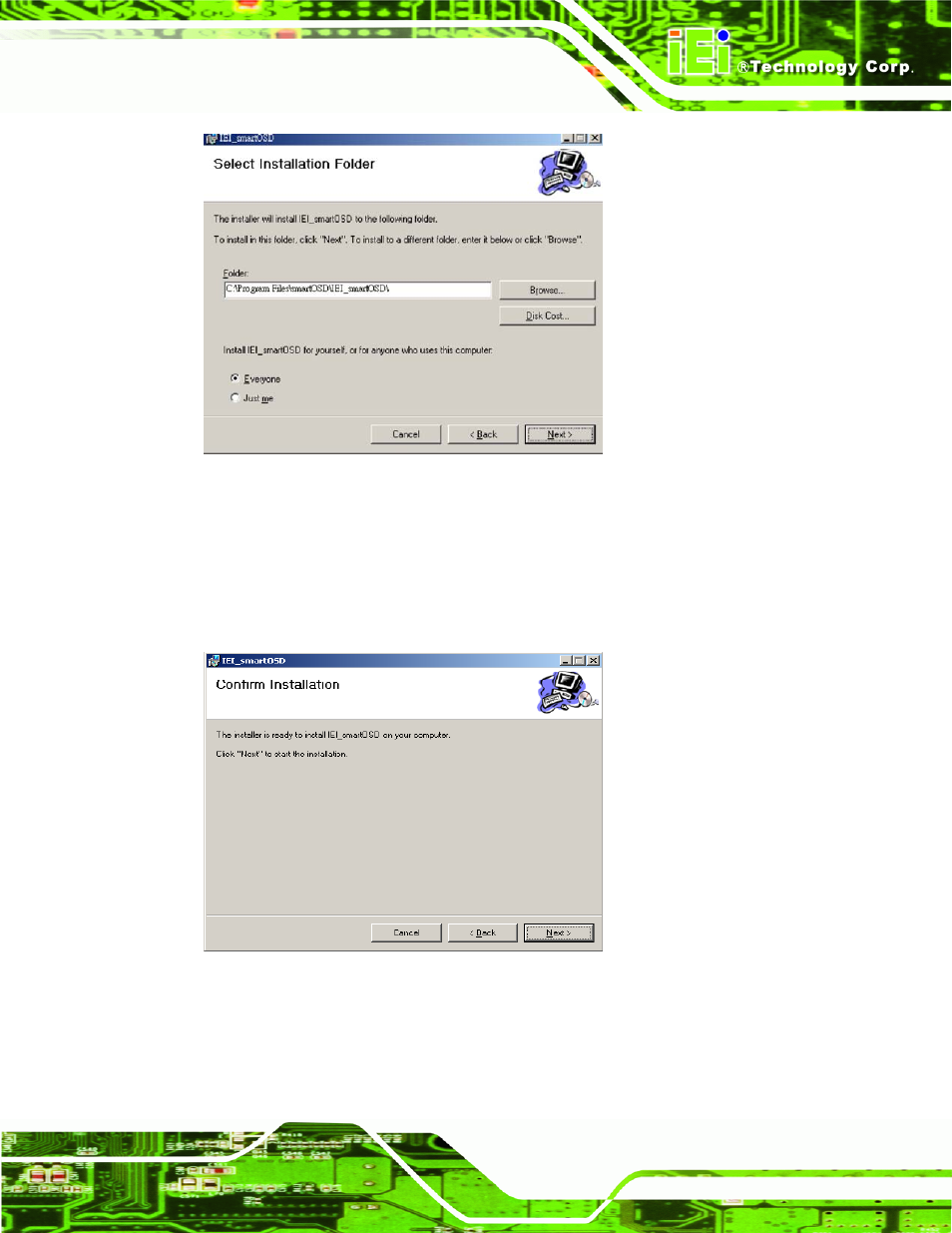 Figure 8-4: smartosd folder select screen, Figure 8-5: smartosd confirm installation | IEI Integration SRM_121_150 v2.02 User Manual | Page 93 / 107