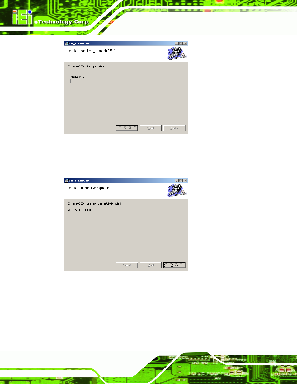Figure 8-6: smartosd installation progress, Figure 8-7: smartosd installation complete | IEI Integration SRM_121_150 v2.02 User Manual | Page 94 / 107