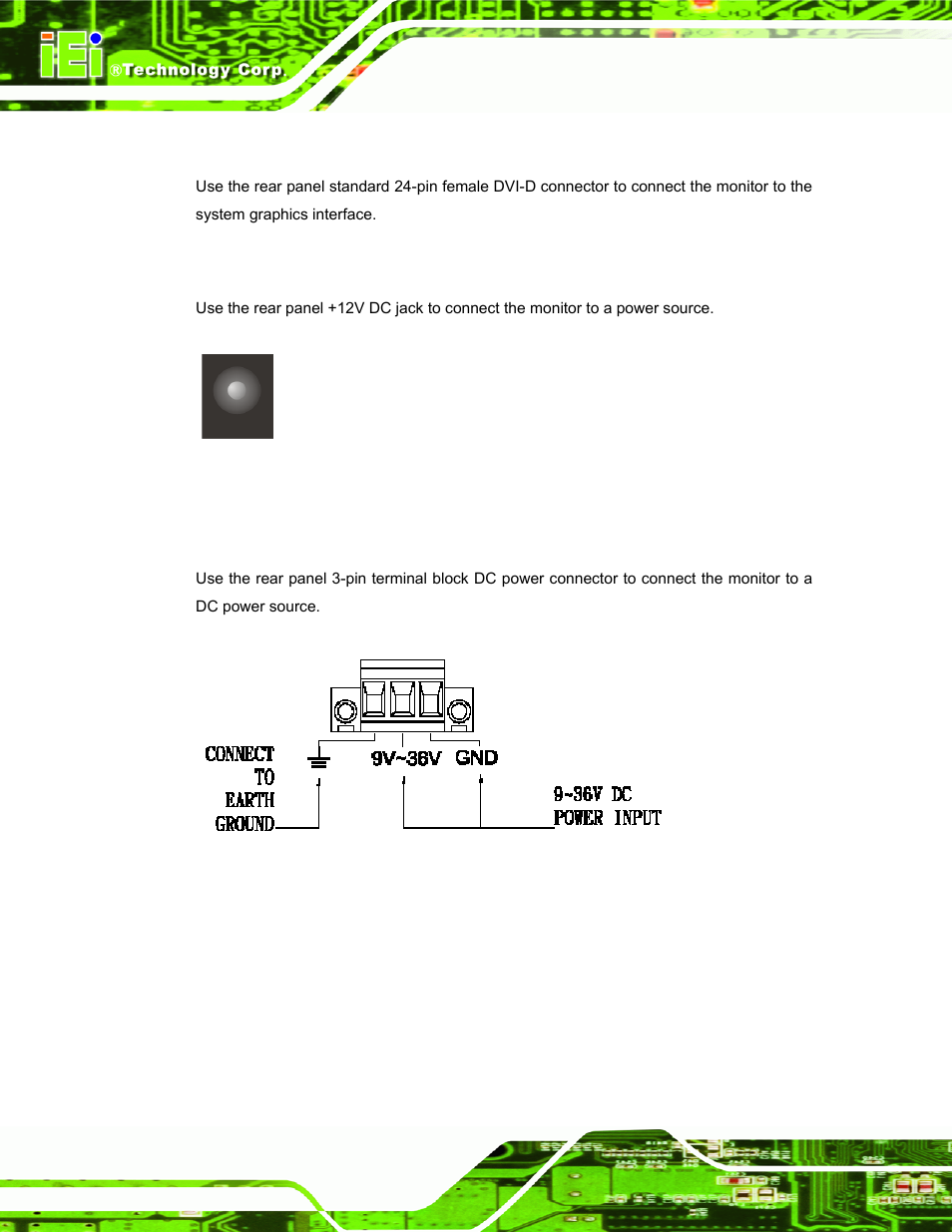 3 dvi-d connector, 4 12v power connector, 5 dc power connector | Figure 5-2: 12v power connector, Figure 5-3: dc power connector | IEI Integration SRM_121_150 v3.00 User Manual | Page 48 / 106