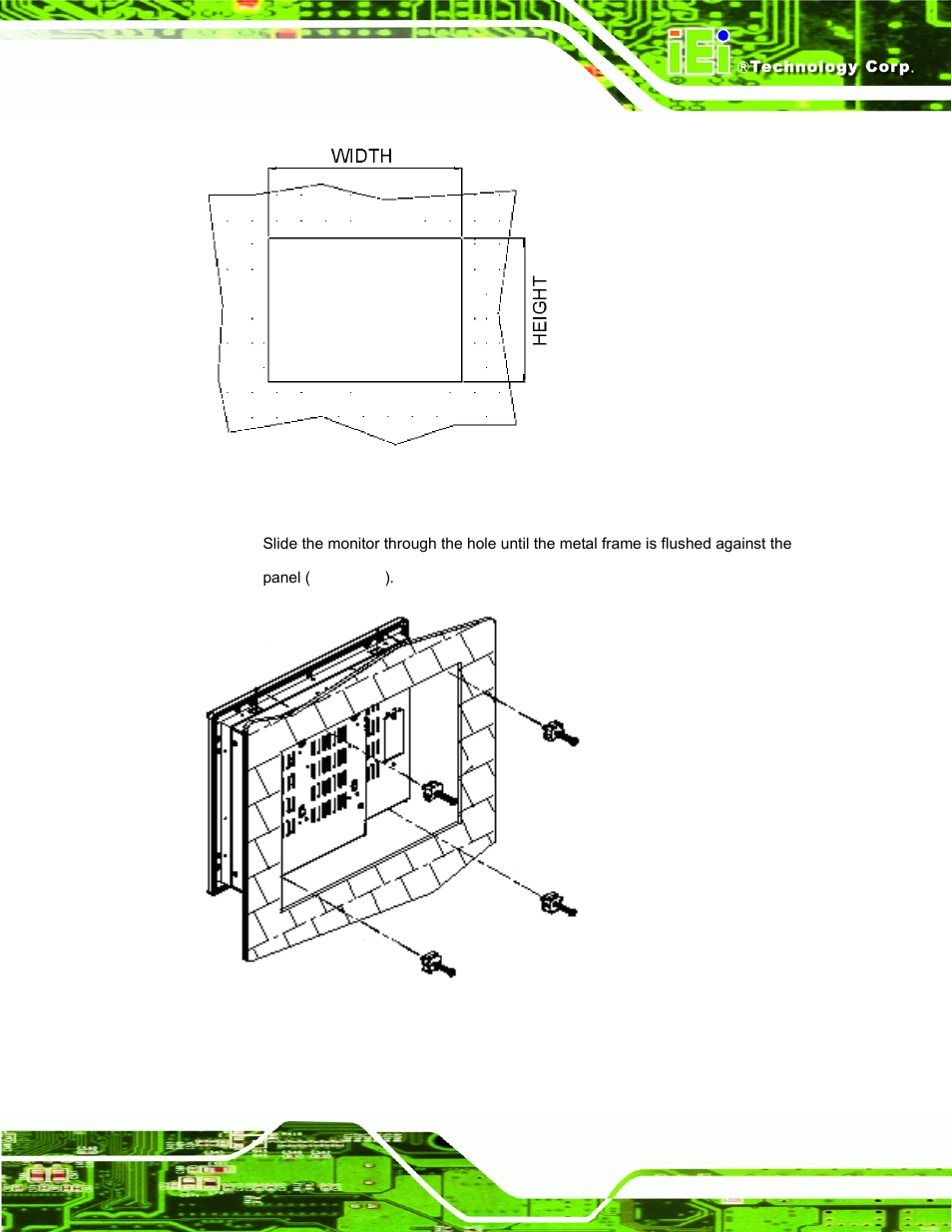 Figure 5-5: panel opening, Figure 5-6: insert the monitor | IEI Integration SRM_121_150 v3.00 User Manual | Page 51 / 106