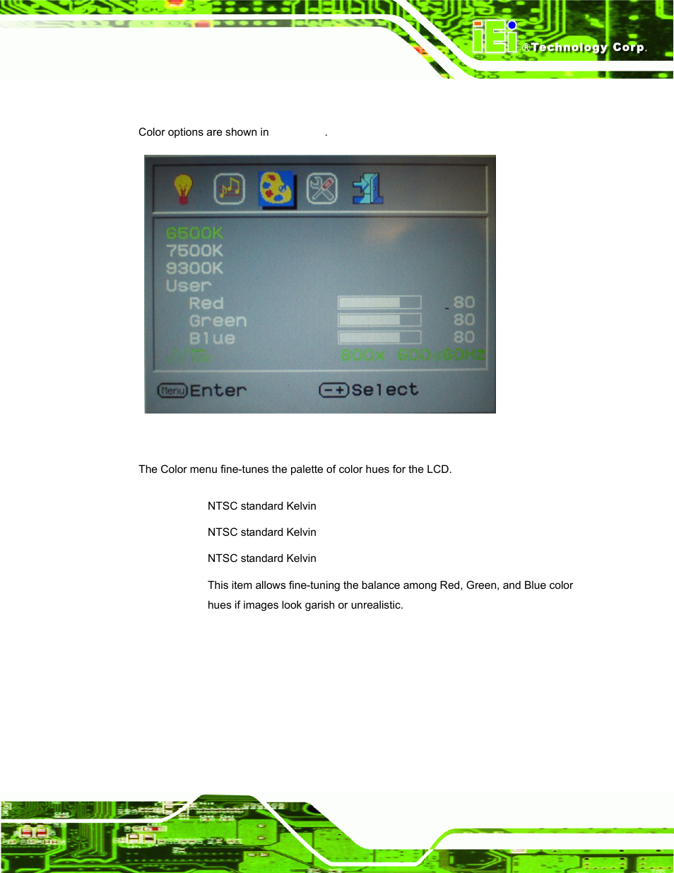 2 color, Figure 6-3: color options | IEI Integration SRM_121_150 v3.00 User Manual | Page 67 / 106