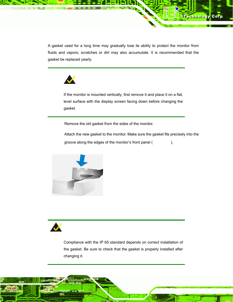 1 gasket replacement, Asket, Eplacement | Figure 8-1: gasket replacement | IEI Integration SRM_121_150 v3.00 User Manual | Page 81 / 106