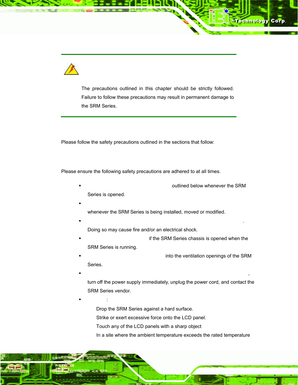 A.1 safety precautions, A.1.1 general safety precautions, Afety | Recautions | IEI Integration SRM_121_150 v3.00 User Manual | Page 83 / 106