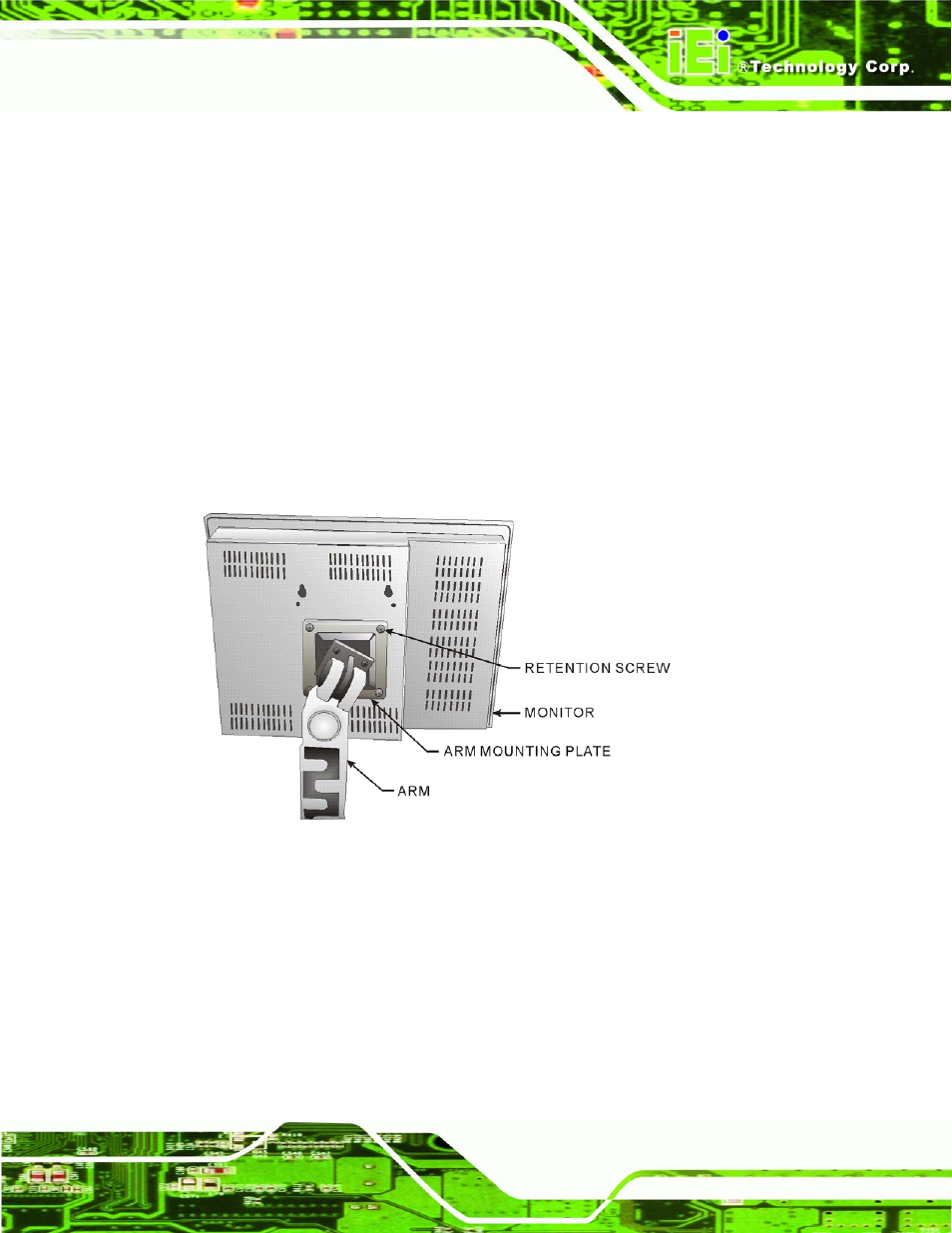 5 monitor arm installation, Figure 5-16: monitor arm mounting | IEI Integration SRM_121_150 v1.11 User Manual | Page 85 / 120
