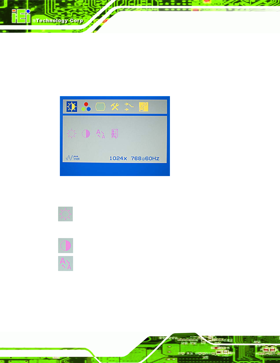 2 using the osd, 1 main display features, Sing the | Figure 6-2: main display features | IEI Integration SRM_121_150 v1.11 User Manual | Page 90 / 120