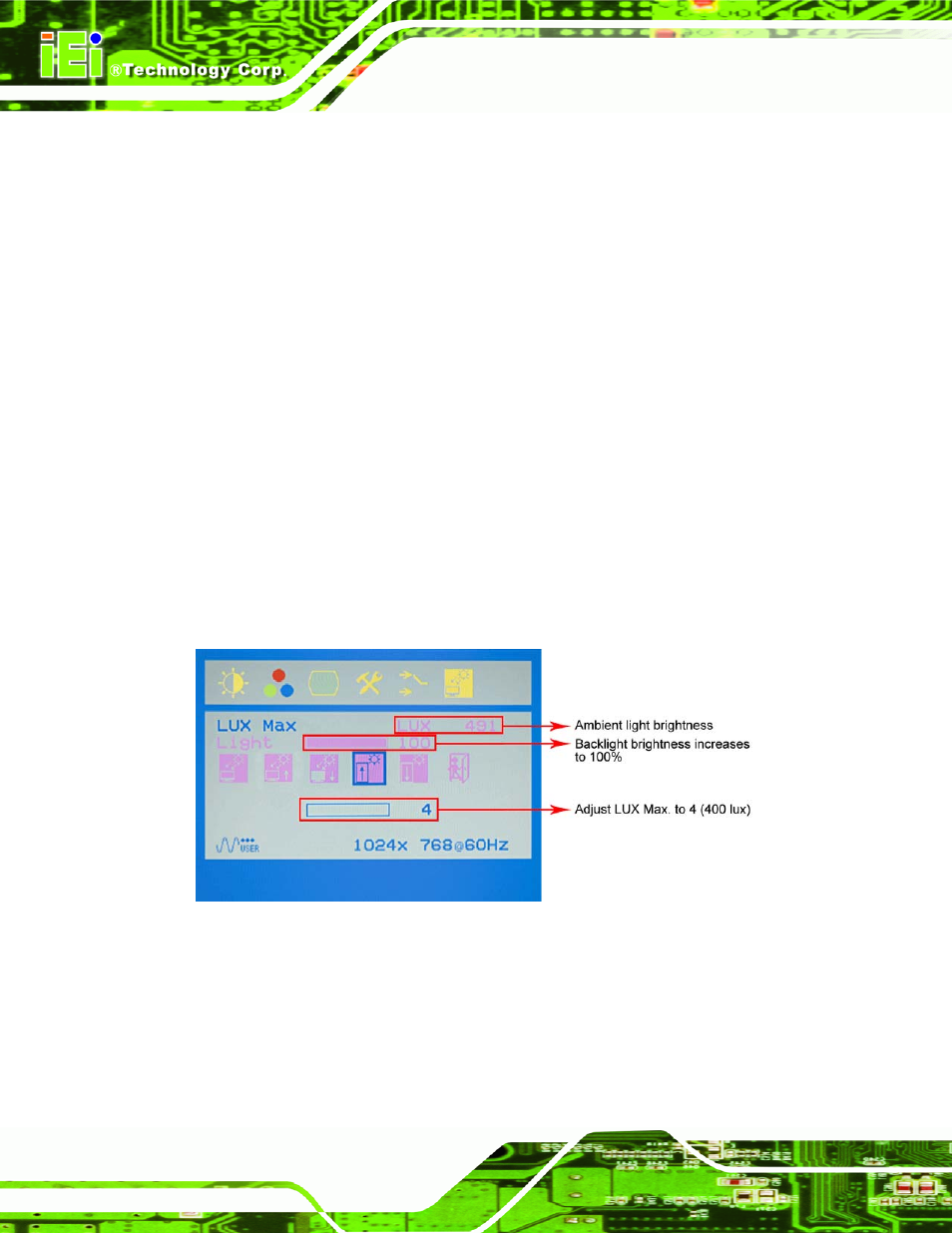 Figure 6-9: decreasing lux max. value | IEI Integration SRM_121_150 v1.11 User Manual | Page 98 / 120