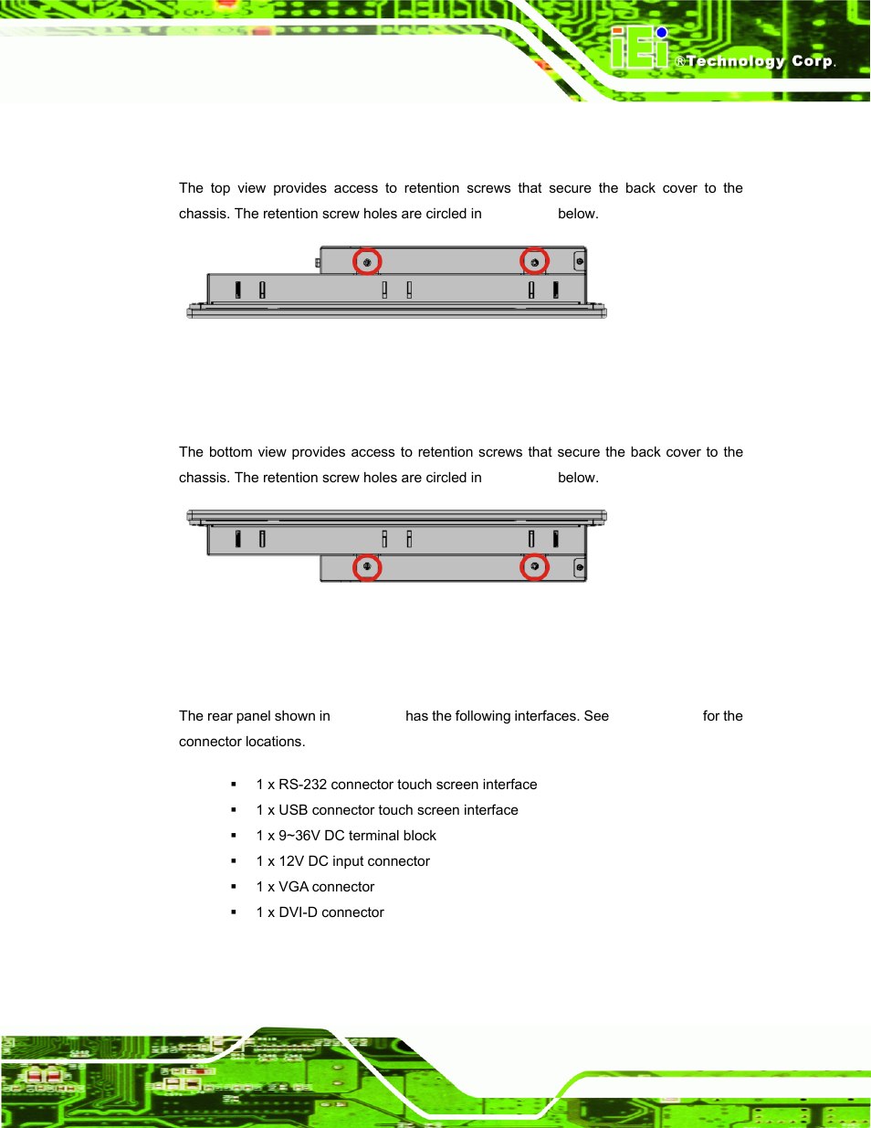 3 top view, 4 bottom view, 5 side view | Figure 1-3: top view, Figure 1-4: bottom view | IEI Integration TDM_Series v2.01 User Manual | Page 21 / 79
