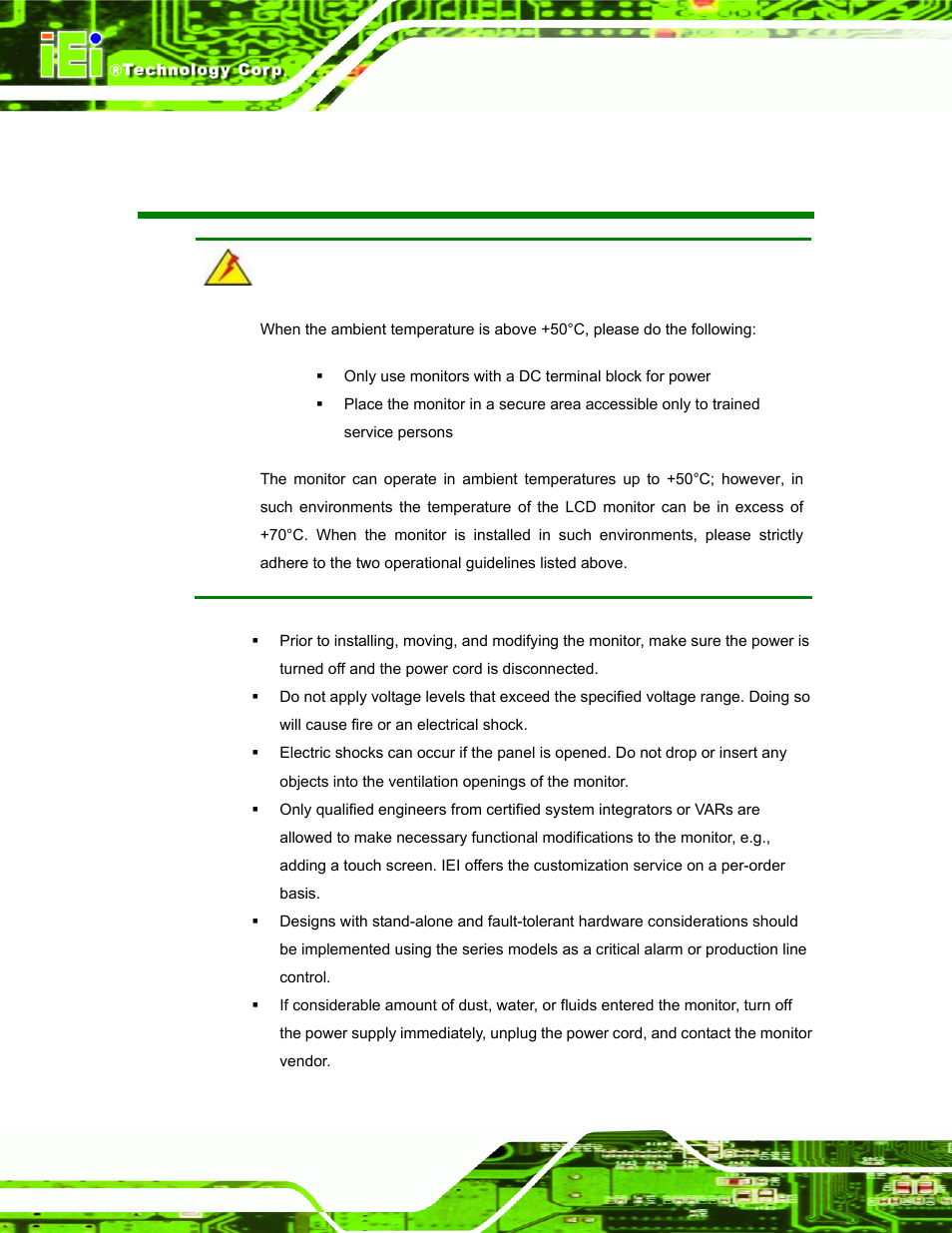 Safety precautions | IEI Integration TDM_Series v2.01 User Manual | Page 4 / 79