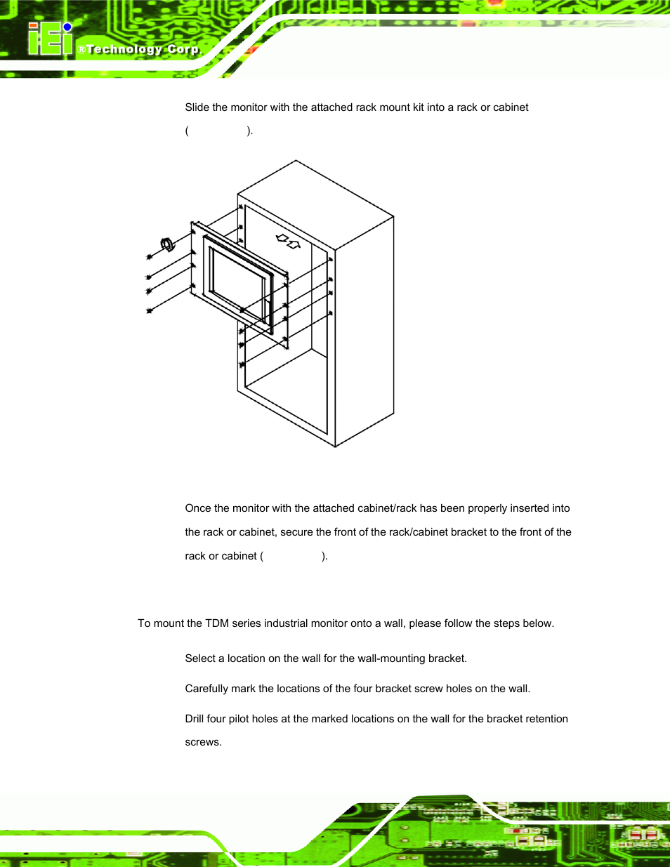 3 wall mounting, Figure 4-11: install into a cabinet/rack | IEI Integration TDM_Series v2.01 User Manual | Page 54 / 79