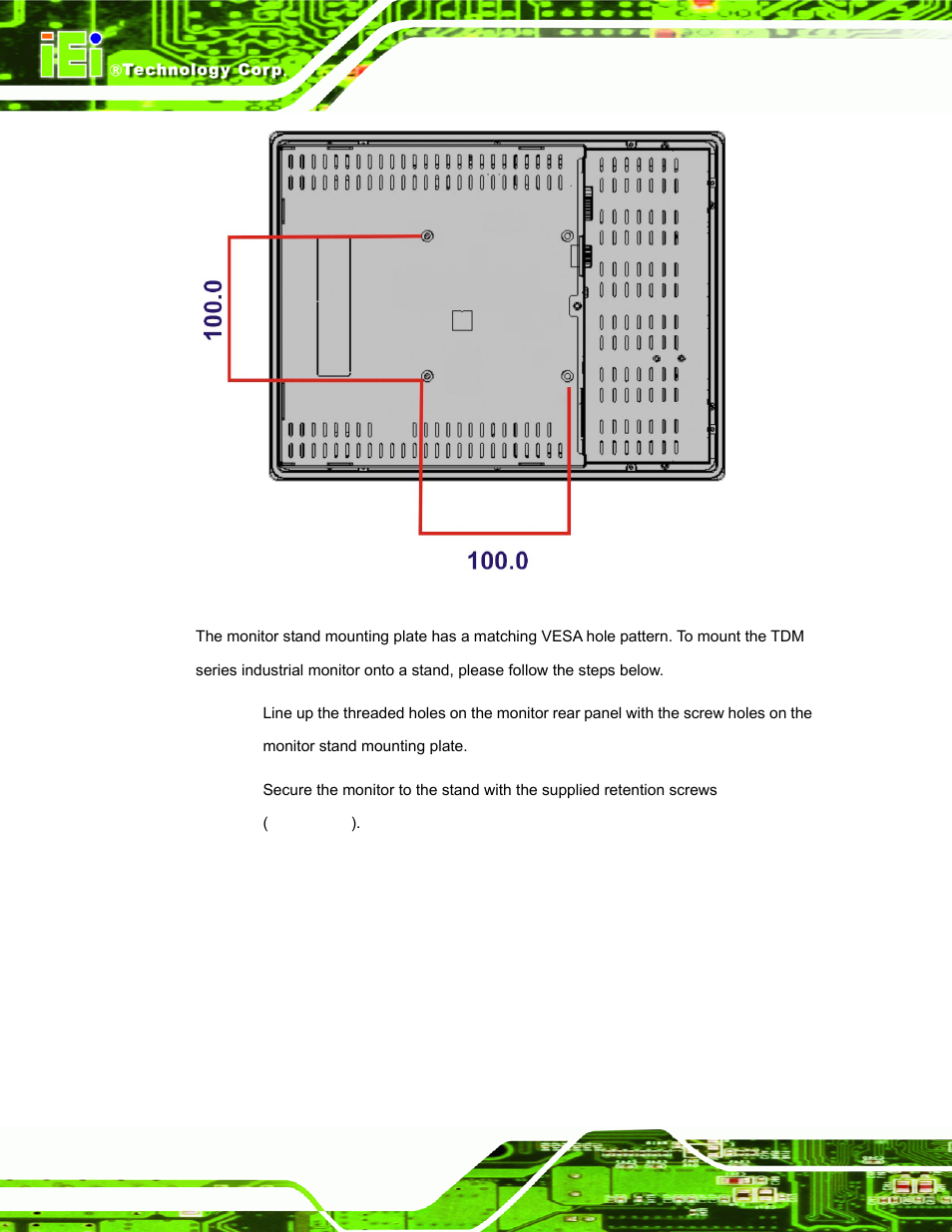 Figure 4-15: vesa mounting holes | IEI Integration TDM_Series v2.01 User Manual | Page 58 / 79