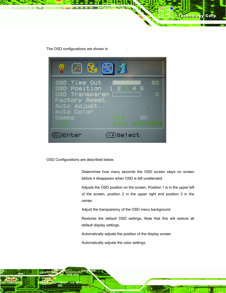 3 osd configurations, Figure 5-4: osd configurations menu | IEI Integration TDM_Series v2.01 User Manual | Page 67 / 79