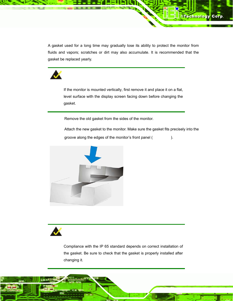 1 gasket replacement, Asket, Eplacement | Figure 7-1: gasket replacement | IEI Integration TDM_Series v2.01 User Manual | Page 77 / 79