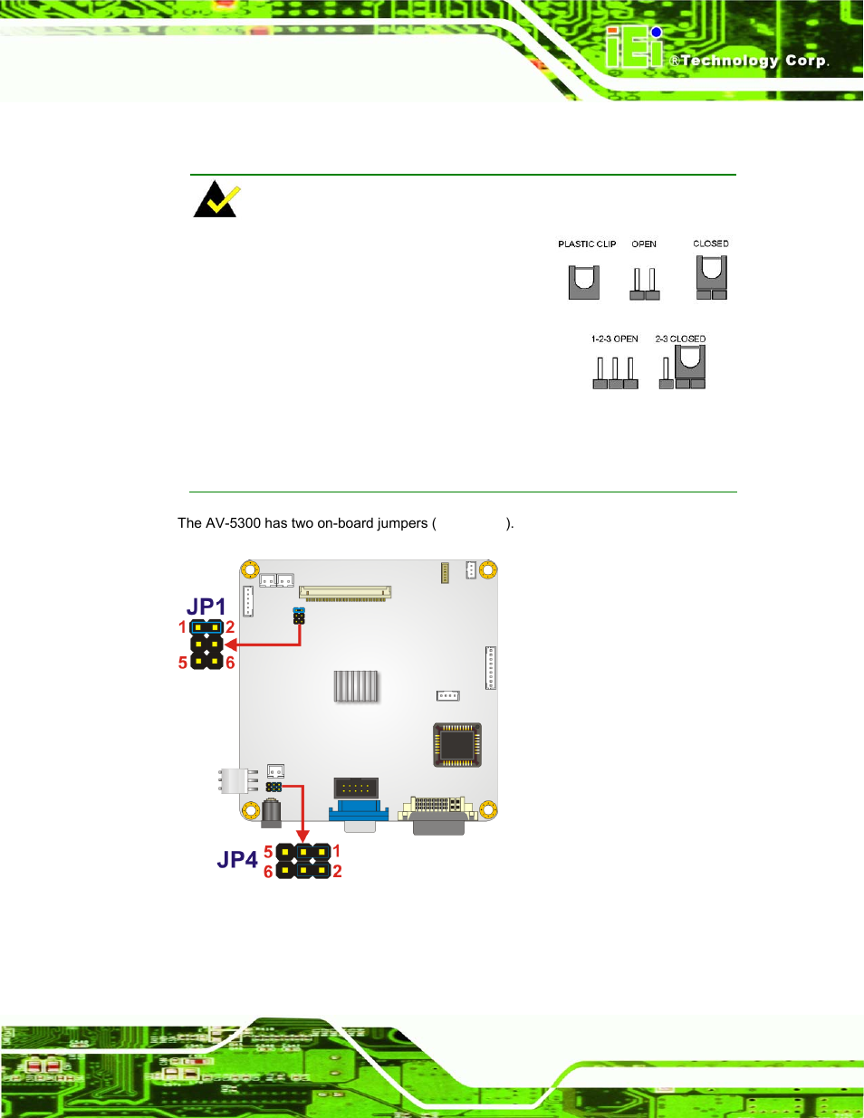 15 av-5300 on-board jumpers, Figure 4-36: jumpers, Figure 4-37: jumper locations | IEI Integration DM_Series v1.14 User Manual | Page 119 / 198