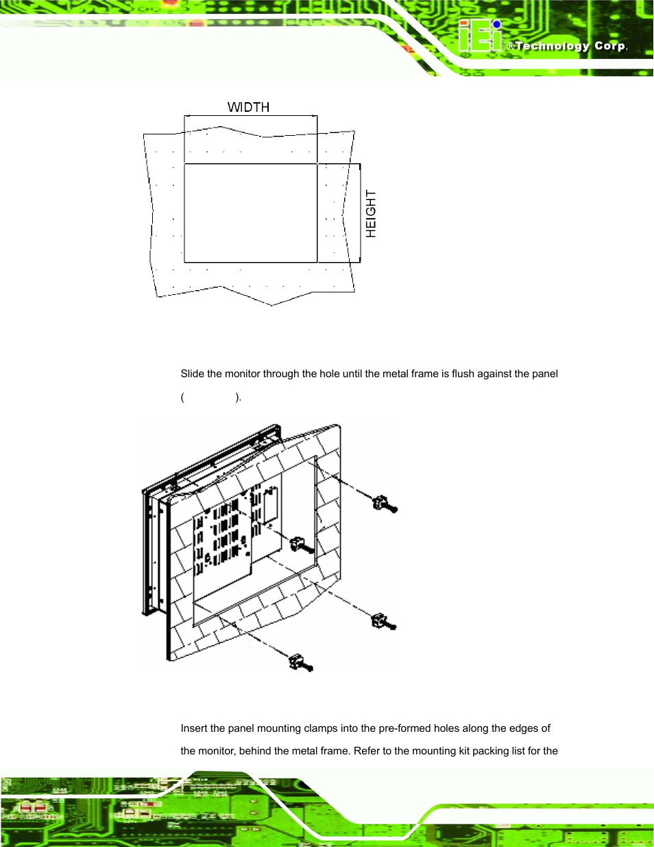 Figure 5-8: panel opening, Figure 5-9: insert the monitor | IEI Integration DM_Series v1.14 User Manual | Page 135 / 198