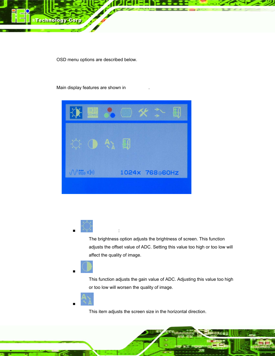 2 using the osd, 1 main display features, Sing the | Figure 6-3: main display features | IEI Integration DM_Series v1.14 User Manual | Page 156 / 198