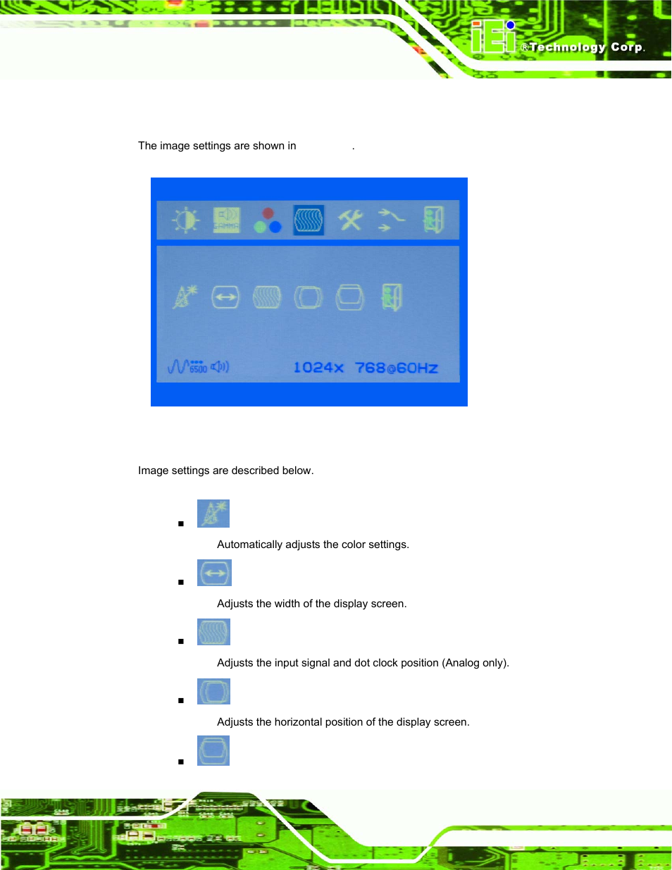 4 image settings, Figure 6-6: image settings menu | IEI Integration DM_Series v1.14 User Manual | Page 159 / 198