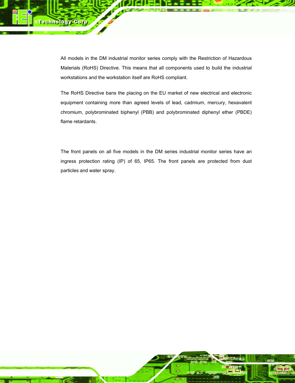 B.1 rohs compliant, B.2 ip 65 compliant front panel, Ompliant | Ront, Anel | IEI Integration DM_Series v1.14 User Manual | Page 180 / 198