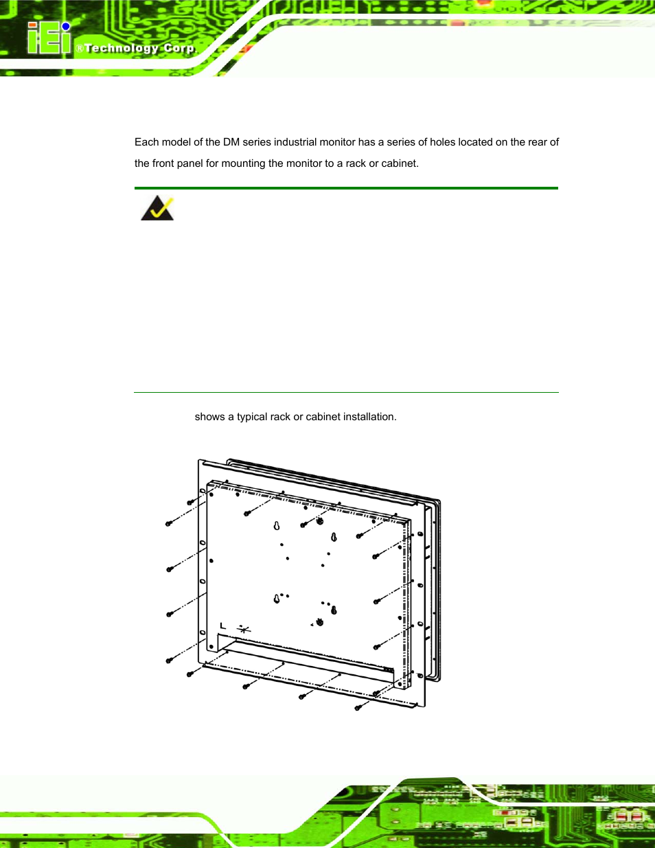 2 rack and cabinet mounting, Figure 2-12: typical rack or cabinet mounting | IEI Integration DM_Series v1.14 User Manual | Page 52 / 198