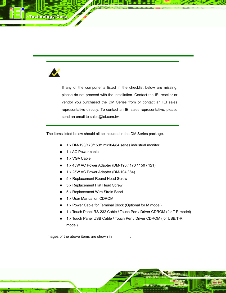 Packing list | IEI Integration DM_Series v1.14 User Manual | Page 6 / 198