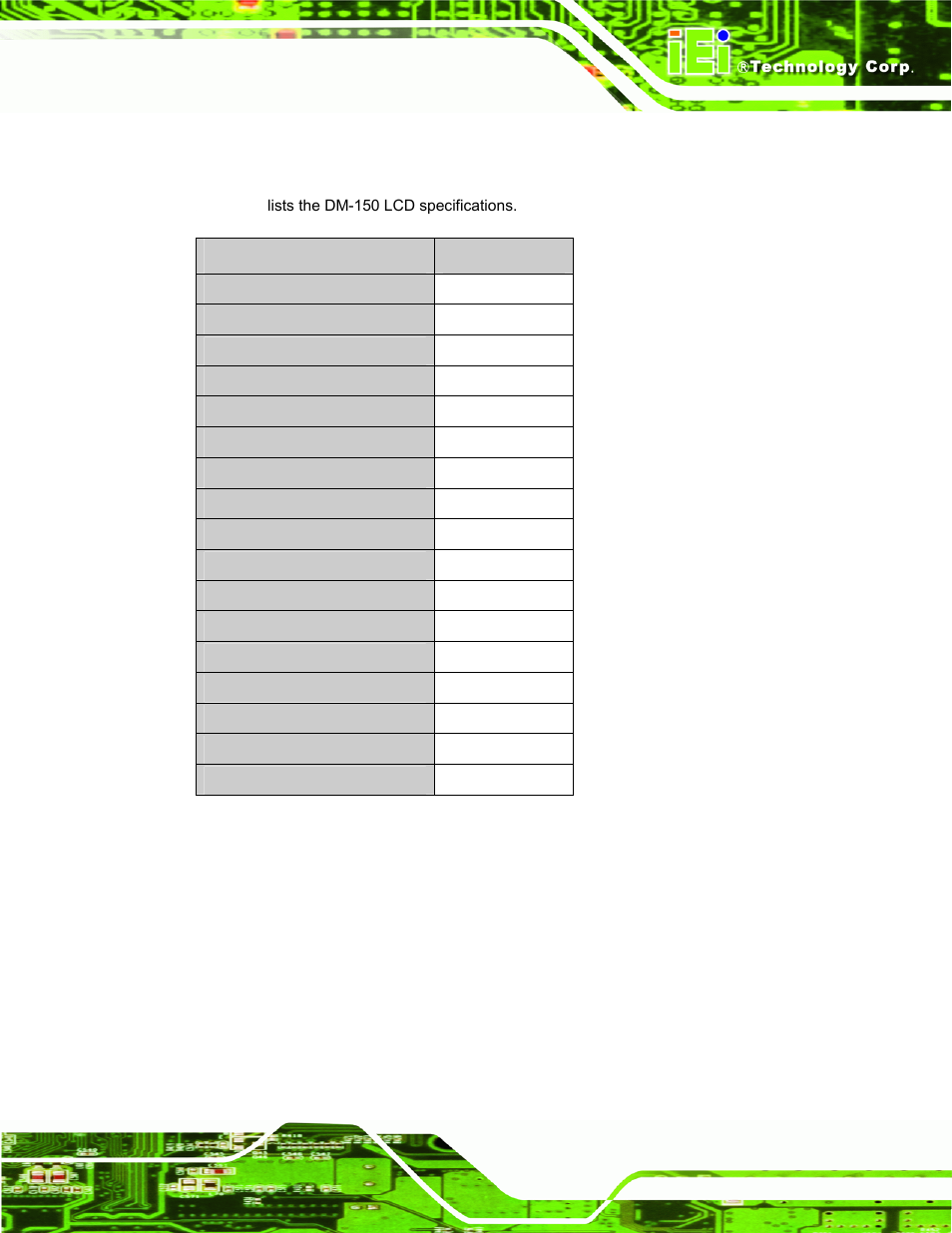 4 dm-150 lcd specifications, Osd controls, April, 2008 | Table 3-3: dm-150 lcd specifications | IEI Integration DM_Series v2.04 User Manual | Page 47 / 128