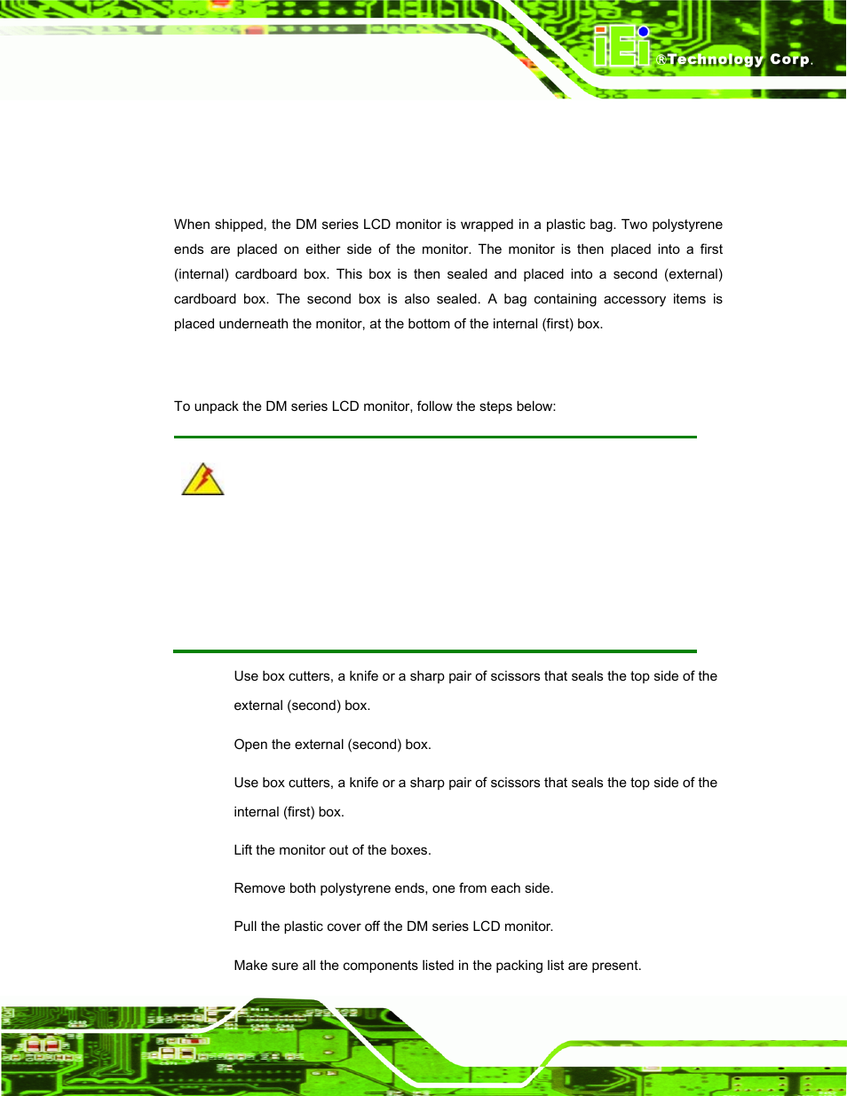 1 packaging, 2 unpacking procedure, Npacking | 2 unpacking | IEI Integration DM_Series v2.04 User Manual | Page 61 / 128