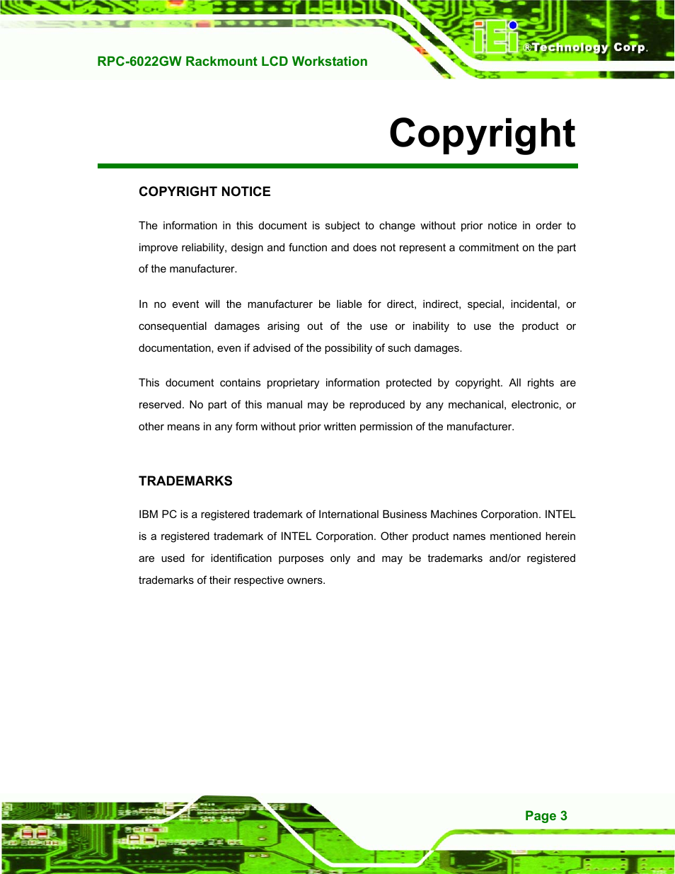 Copyright | IEI Integration RPC-6022G User Manual | Page 3 / 107
