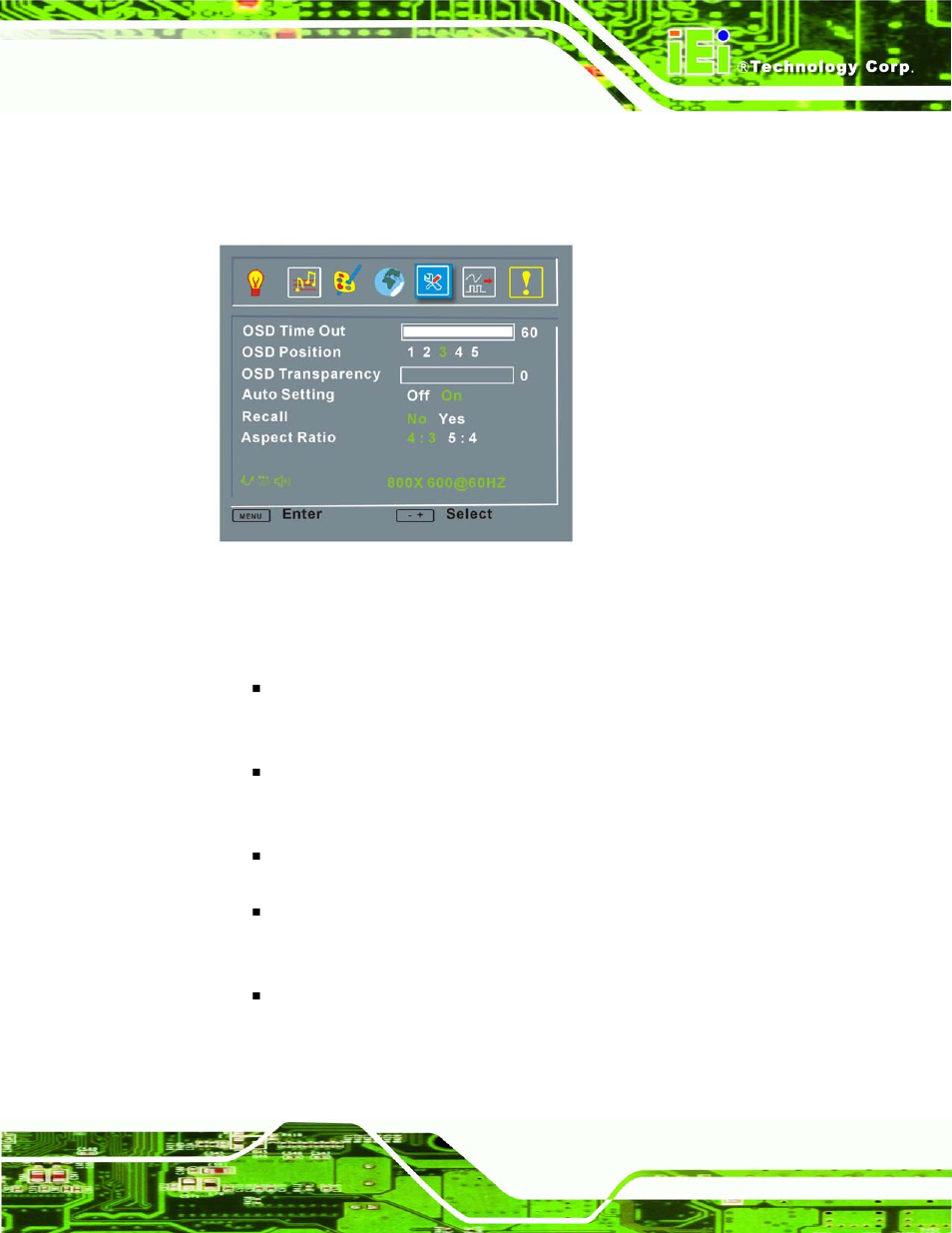 4 osd configurations, Figure 6-5: osd configurations menu | IEI Integration RPC-6106_6108 User Manual | Page 63 / 85