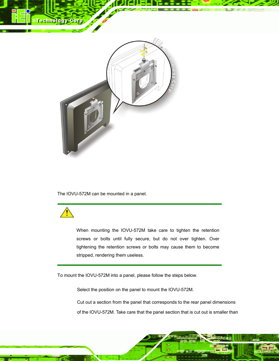 2 panel mounting, Figure 4-15: secure the iovu-572m | IEI Integration IOVU-572M User Manual | Page 35 / 53
