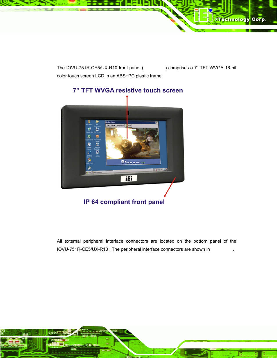 1 mechanical overview, 1 front panel, 2 connector panel | IEI Integration IOVU-751R User Manual | Page 16 / 58