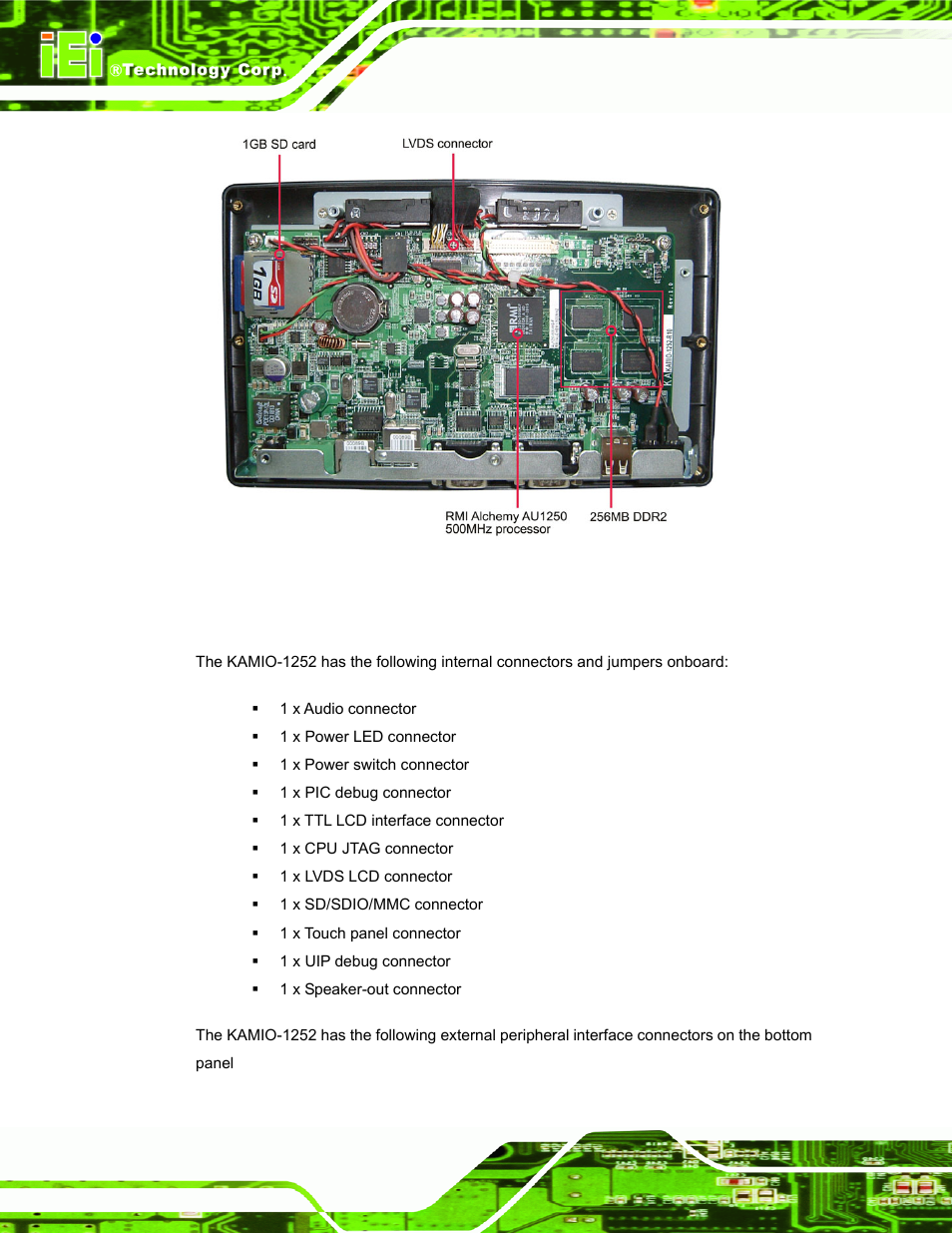 1 kamio-1252 peripheral connectors and jumpers | IEI Integration IOVU-751R User Manual | Page 19 / 58