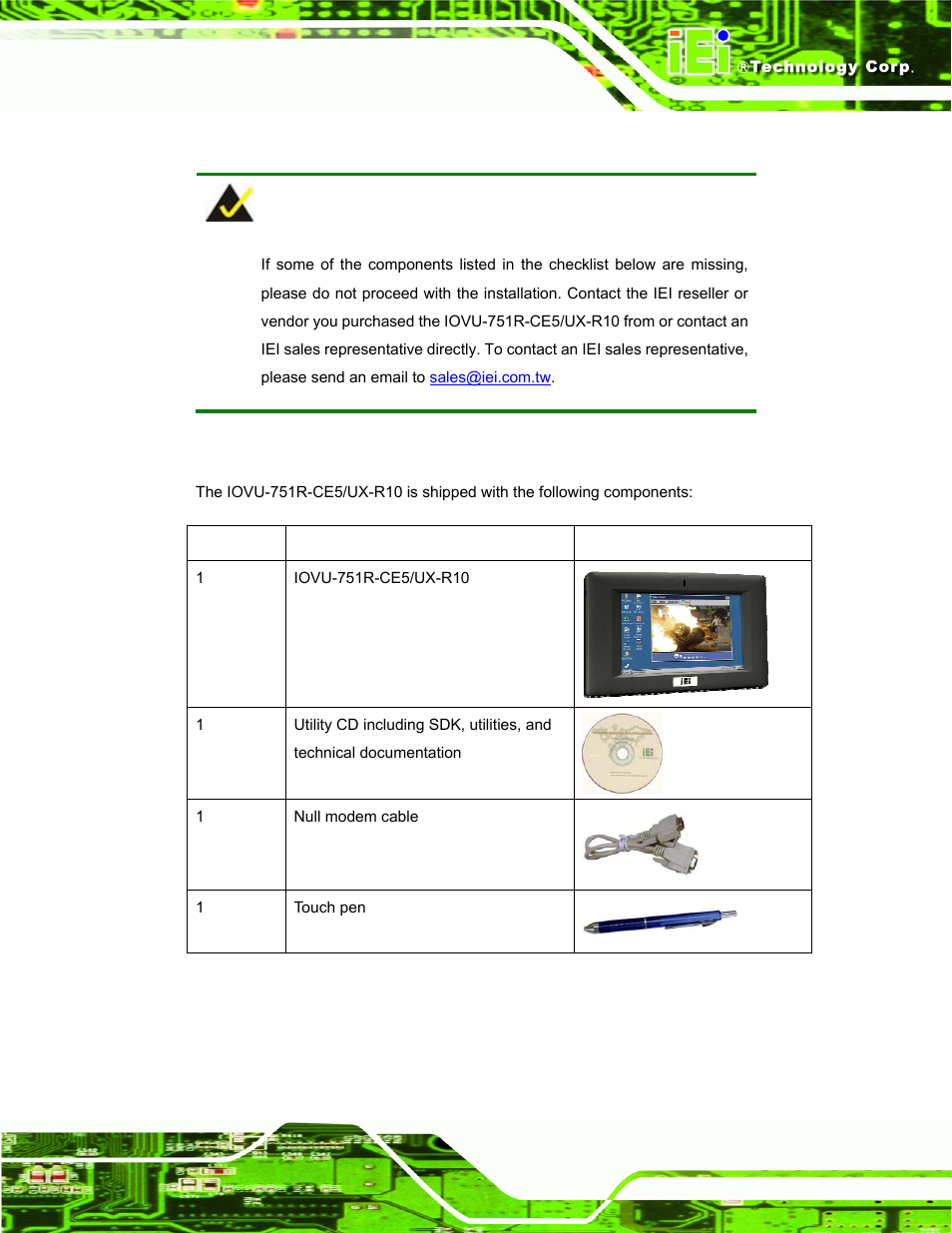 3 unpacking checklist, 1 package contents | IEI Integration IOVU-751R User Manual | Page 26 / 58